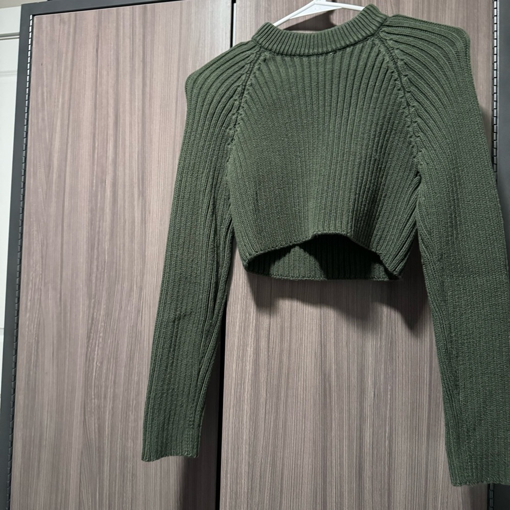 Zara Dark Green Long Sleeve Crop Top